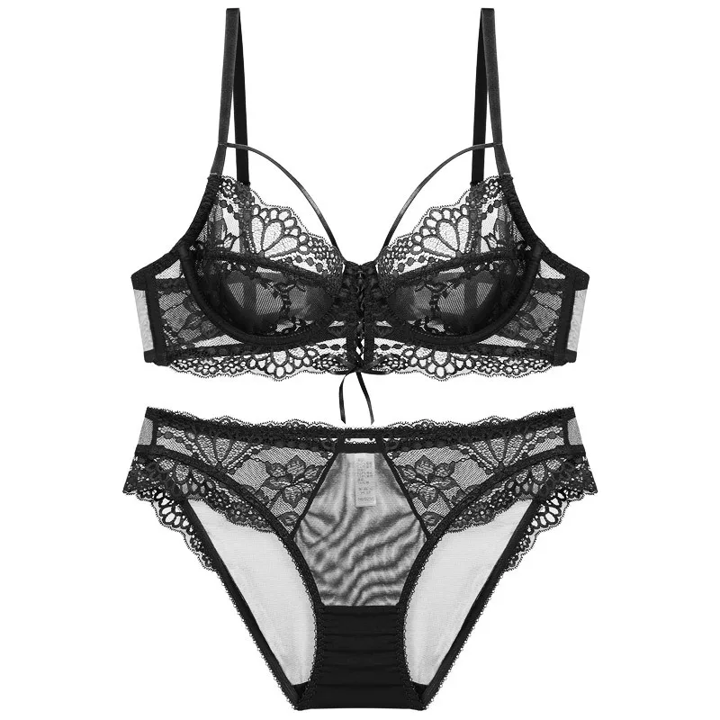 

Комплект женского прозрачного кружевного нижнего белья, бюстгальтер и трусики, чашка D E 42, 40, размера плюс