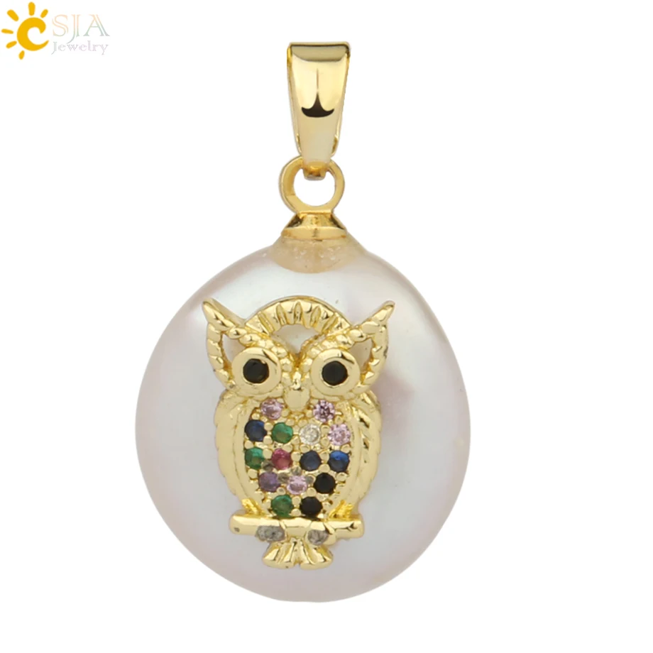 Pendant-D Csja кулон из пресноводного жемчуга крыло животное слон сова кролик растение кактус Подвески ожерелье со стразами для женщин Девушка G216 - Окраска металла: Pendant-D