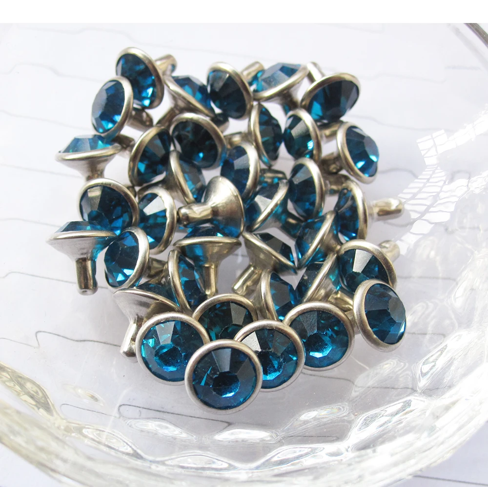 100 комплектов 6 мм и 8 индикаторные синие кристаллы заклепки из горного хрусталя