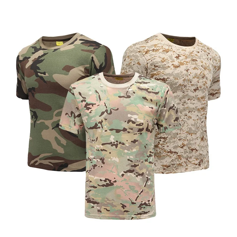 

100% Cotton Camouflage Tactical Shirt Short Sleeve Army Military Combat T-Shirt Quick Dry Multicam Camo Hiking Hunting T Shirts