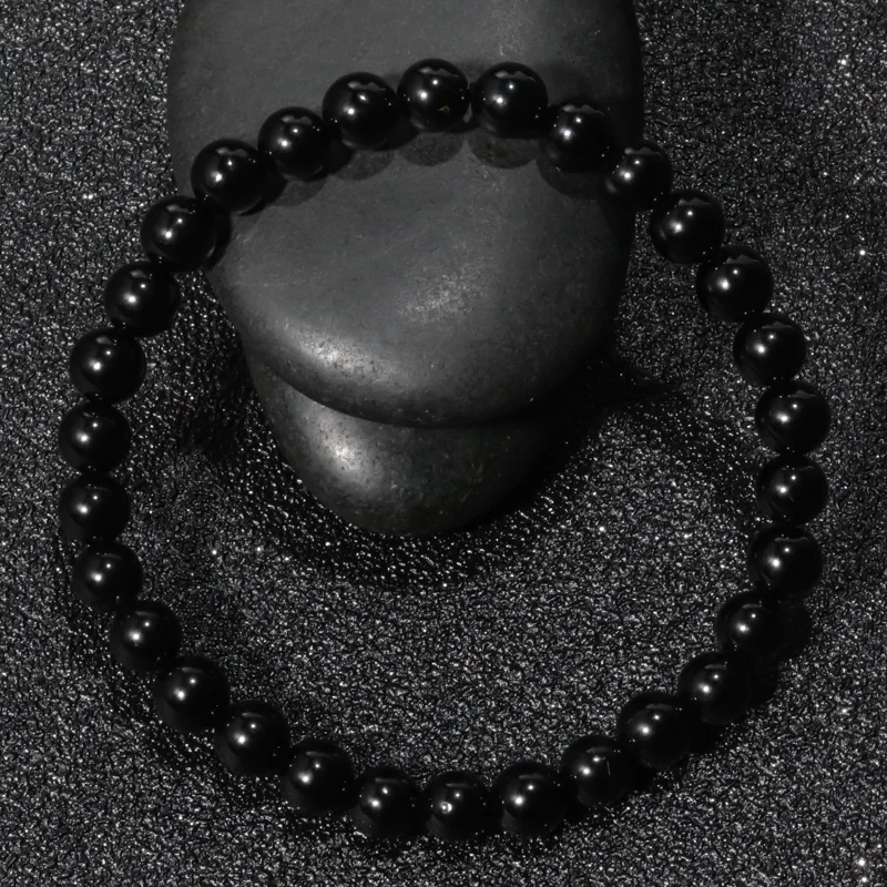 

Natural 6/8/10 mm black agate bracelet for men and women fashion energy Charm Bracelet Jewelry Gift