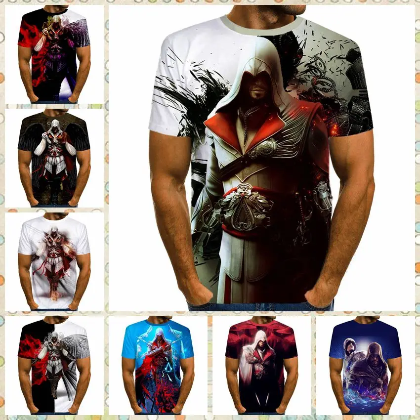 Повседневная футболка в стиле хип-хоп, Женская/Мужская футболка, Assassins Creed, короткий рукав, забавная 3D футболка, летние топы, футболки, harajuku, модная футболка