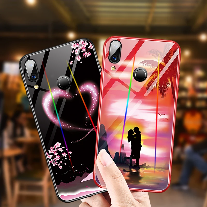 Светящийся чехол из закаленного стекла для Huawei Honor 8X Mate 20 Pro Nova 3 3i P Smart Plus 2018 с
