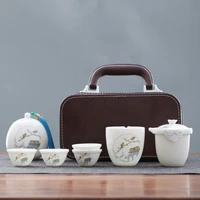 handmade flower designer tea set white chinese lanolin jade one pot four cups portable travel teaset kungfu teaware trend teapot