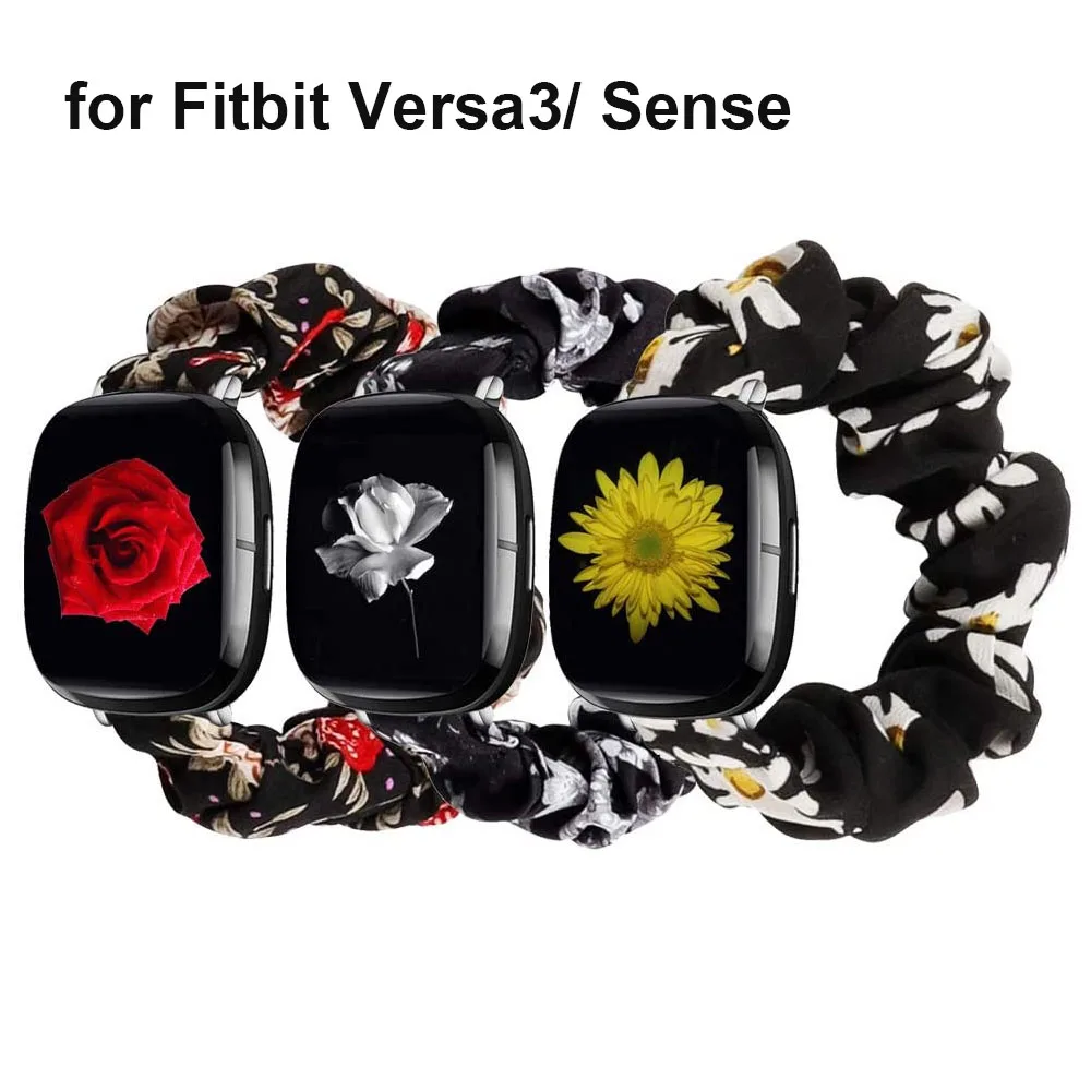 Women Sense Watchband for Fitbit Versa 3 4 Sense2 Bands Scrunchies Stretch Nylon Strap Bracelet Fabric Elastic Band Colorful