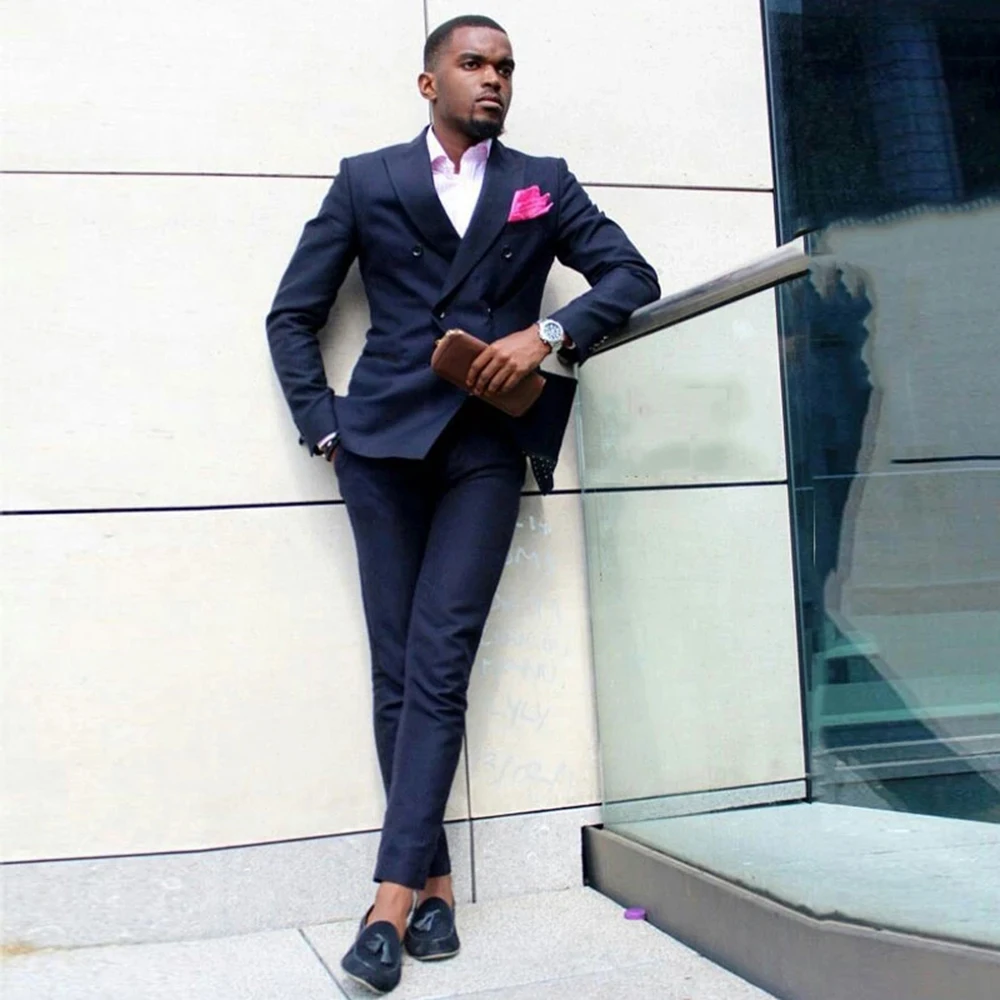 

Black Wedding Suit For Men 2021 Double Breasted Jackets With Pant Groom Wear Tuxedo 2 Pieces Formal Business Blazer Tailor-Made