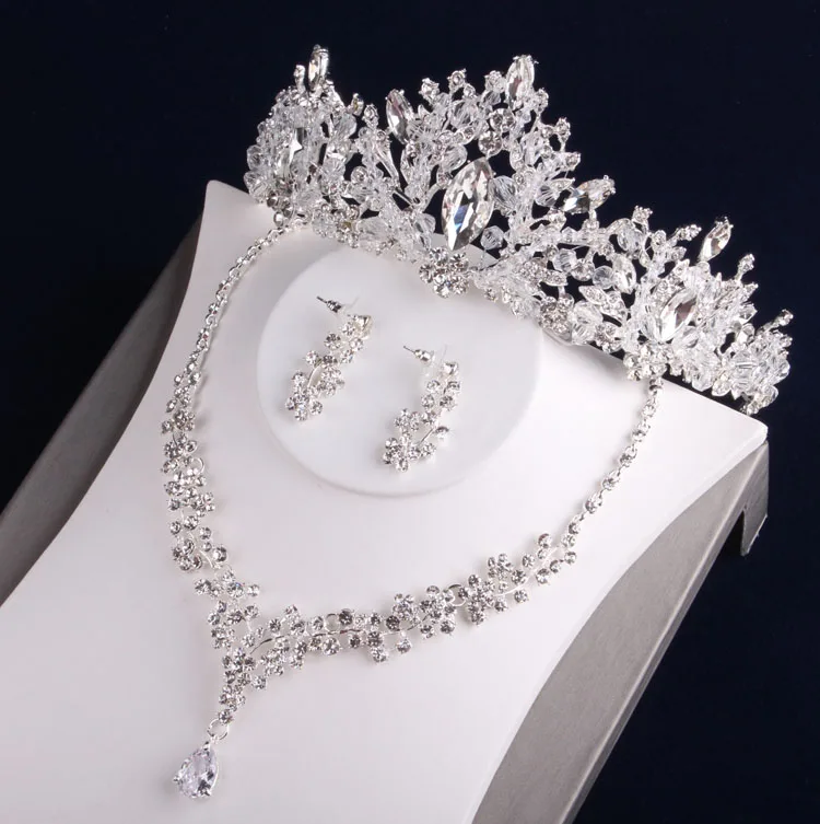 

Luxury Crystal Beads Heart Bridal Jewelry Sets Rhinestone Tiaras Cz Crowns Wedding African Beads Jewelry Set Necklace Earrings