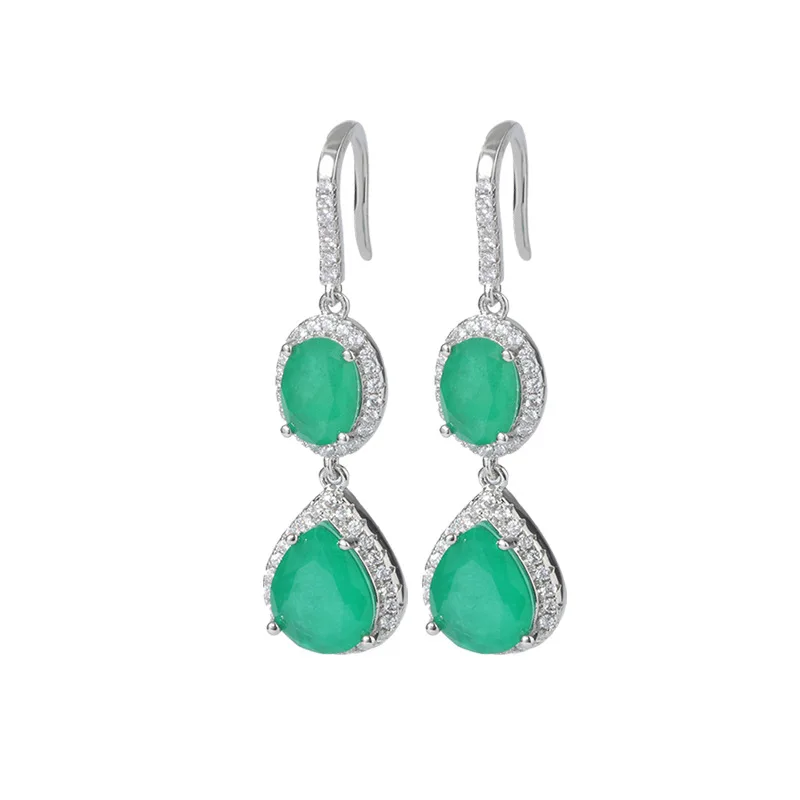 

STERLING SILVER 925 EMERALD GEMSTONE LONG DROP EARRINGS FINE JEWELRY WEDDING GIFT FOR WOMEN PARTY WHOLESALE