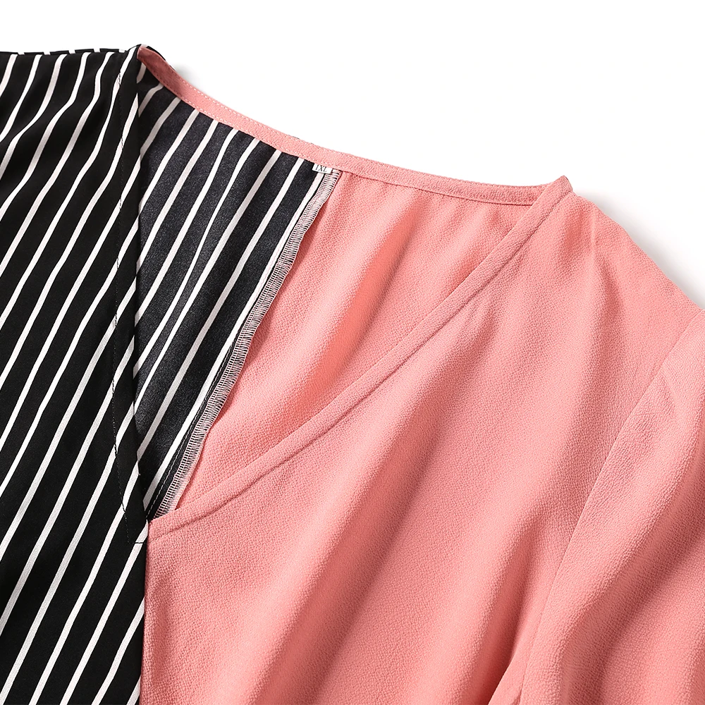 Amtivaya столкновение с соединением внакрой Платье с поясом 2020 летняя рубашка с длинными рукавами элегантное платье для женщин с v-образным выр... от AliExpress RU&CIS NEW