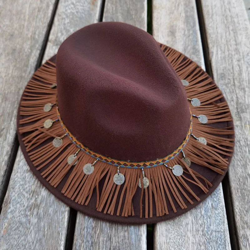

Bohemian style Hat Imitation Wool Felt Metal Bull Head Decoration Sombrero Women Hats