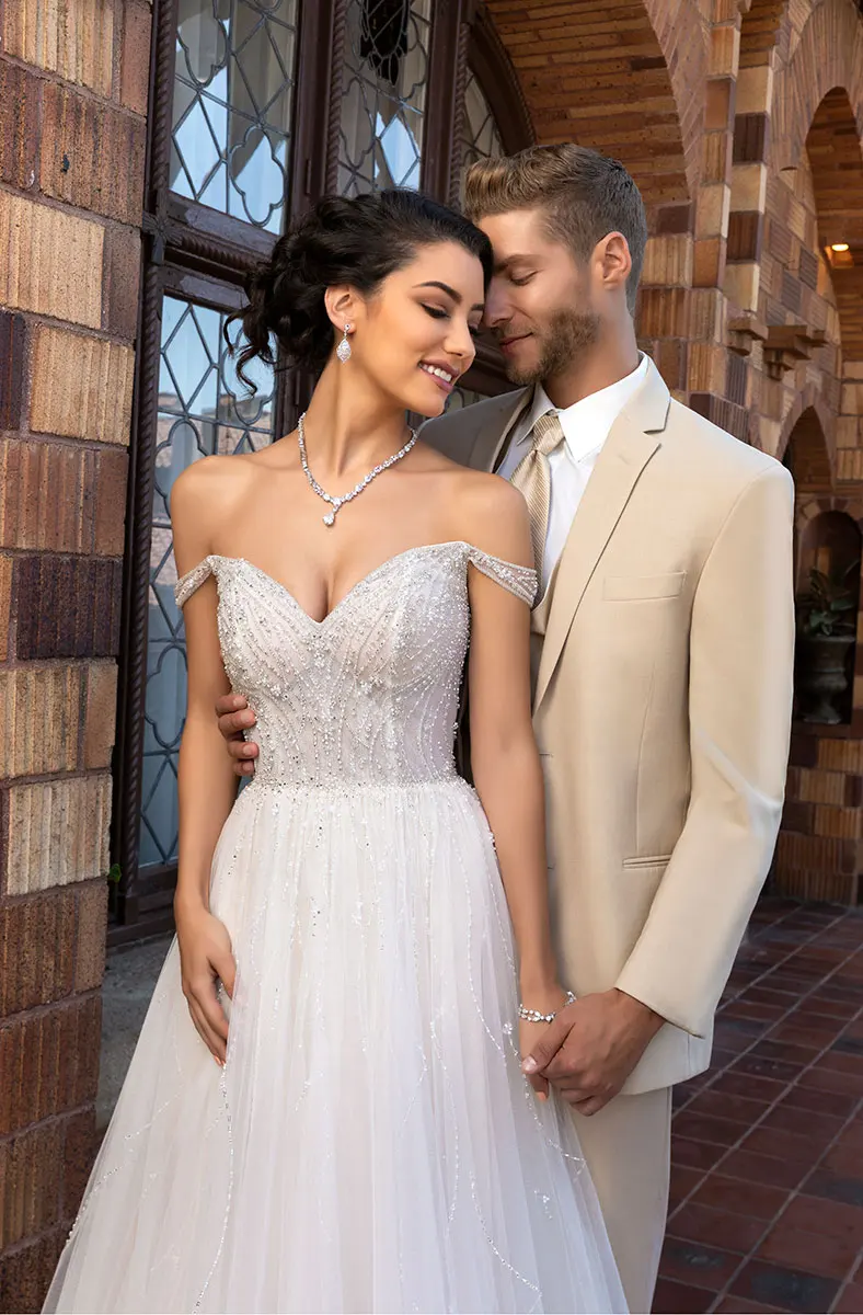 [Discount] 2021 Wedding Dresses A Line Lace Appliqued Beads Bridal Gowns Custom Made Sexy Off Shoulder Wedding Dress Vestidos De Novia