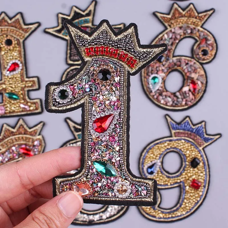 1 2 3 номер патч значки бисером Пришивные нашивки для одежды 3D стразы передачи