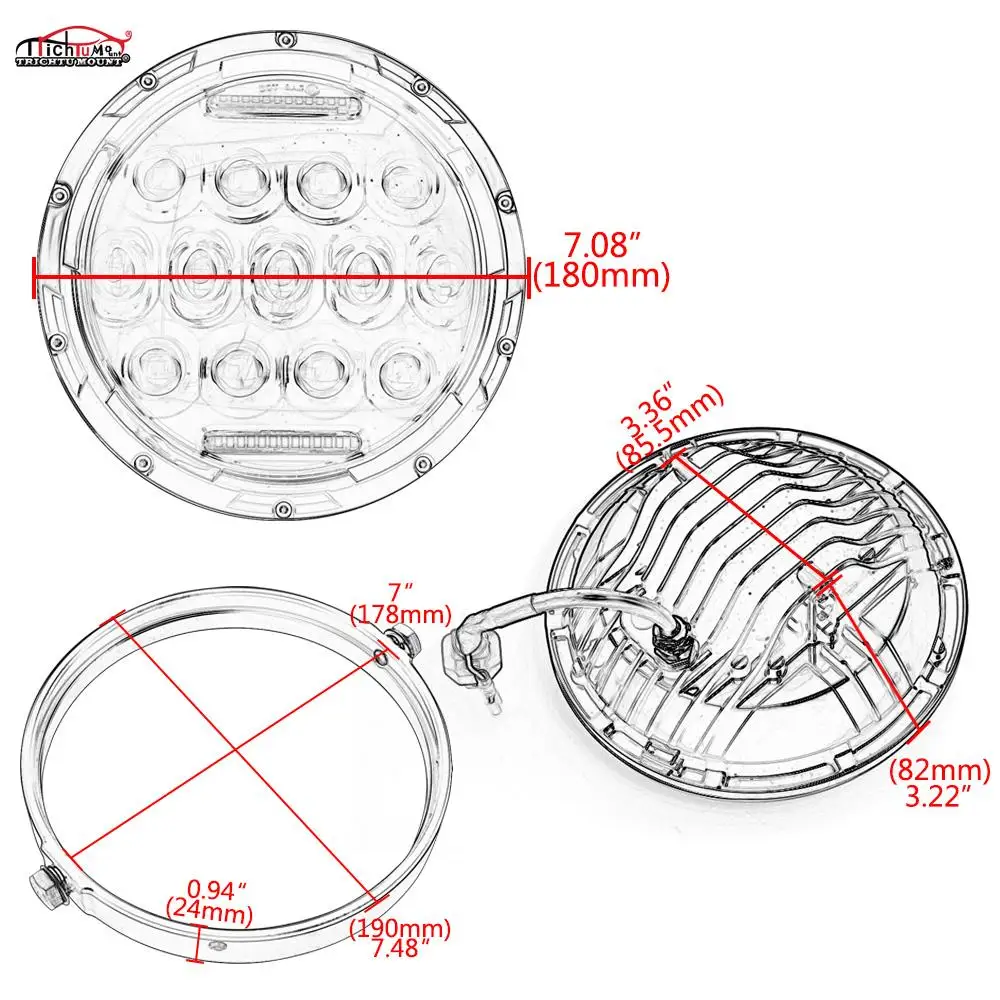 

Motorcycle Headlamp Front 7" Round LED Projection Headlight High /Low Beam For Harley Sportster XL 883 1200 Softail Dyna