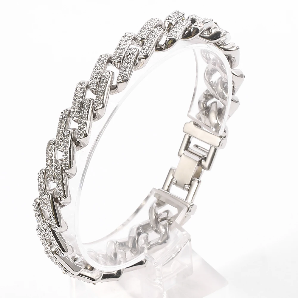 Хип-хоп сверкающие стразы толщиной браслеты из нержавеющей стали ювелирные