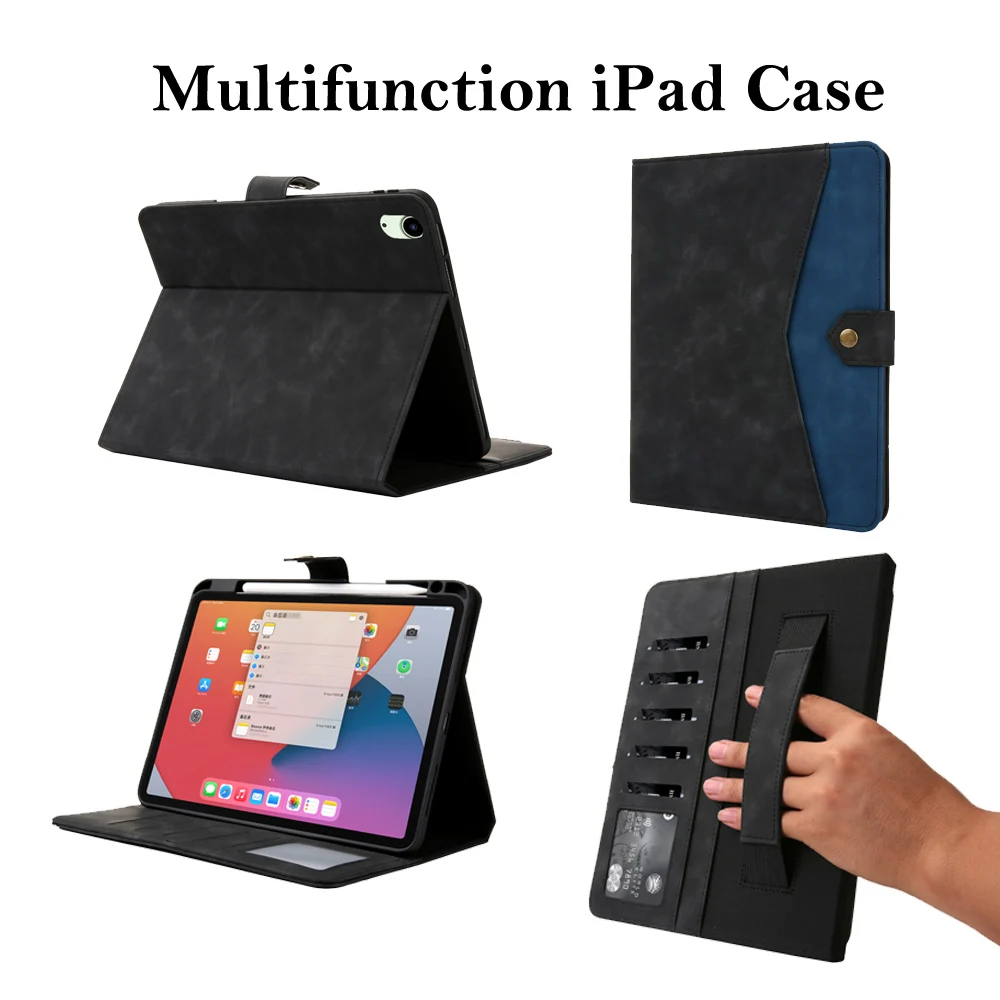 

Чехол для iPad Air 4th 2020, ручной с держателем для ручек, с несколькими карманами для карт, смарт-кронштейн, защитный смарт-чехол для iPad 10,9 дюйма