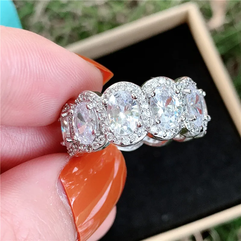 Choucong розовый блеск Вечность кольцо 925 пробы серебро Овальный AAAAA cz камень Promise обручальные кольца для женщин вечерние ювелирные изделия