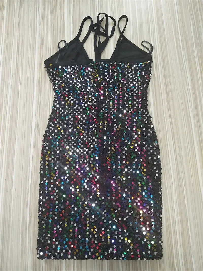 Женское летнее платье с блестками новинка 2020 сексуальное женское v-образным