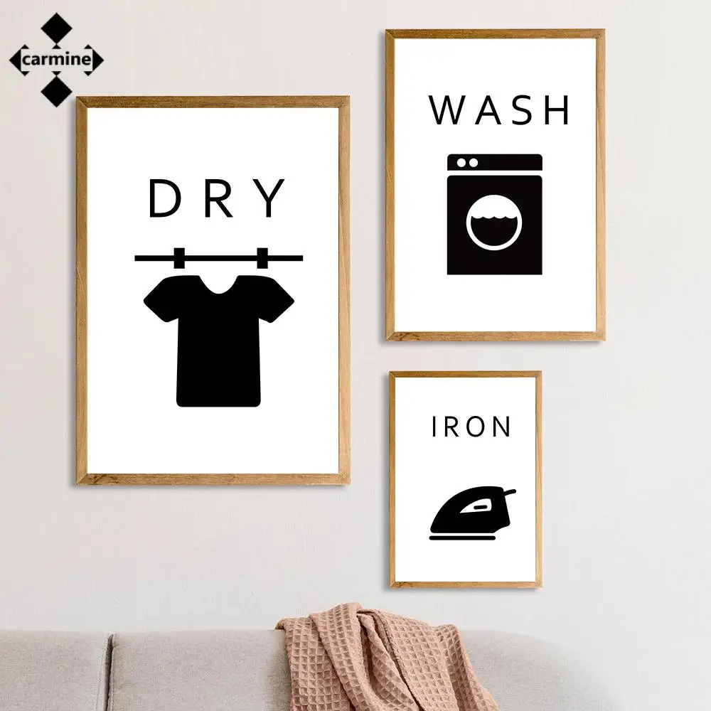 

Laundry Room Canvas Painting Laundry Care Symbols Guide Posters and Prints Modern Wall Art Print Wash Dry Fold Picture for Decor