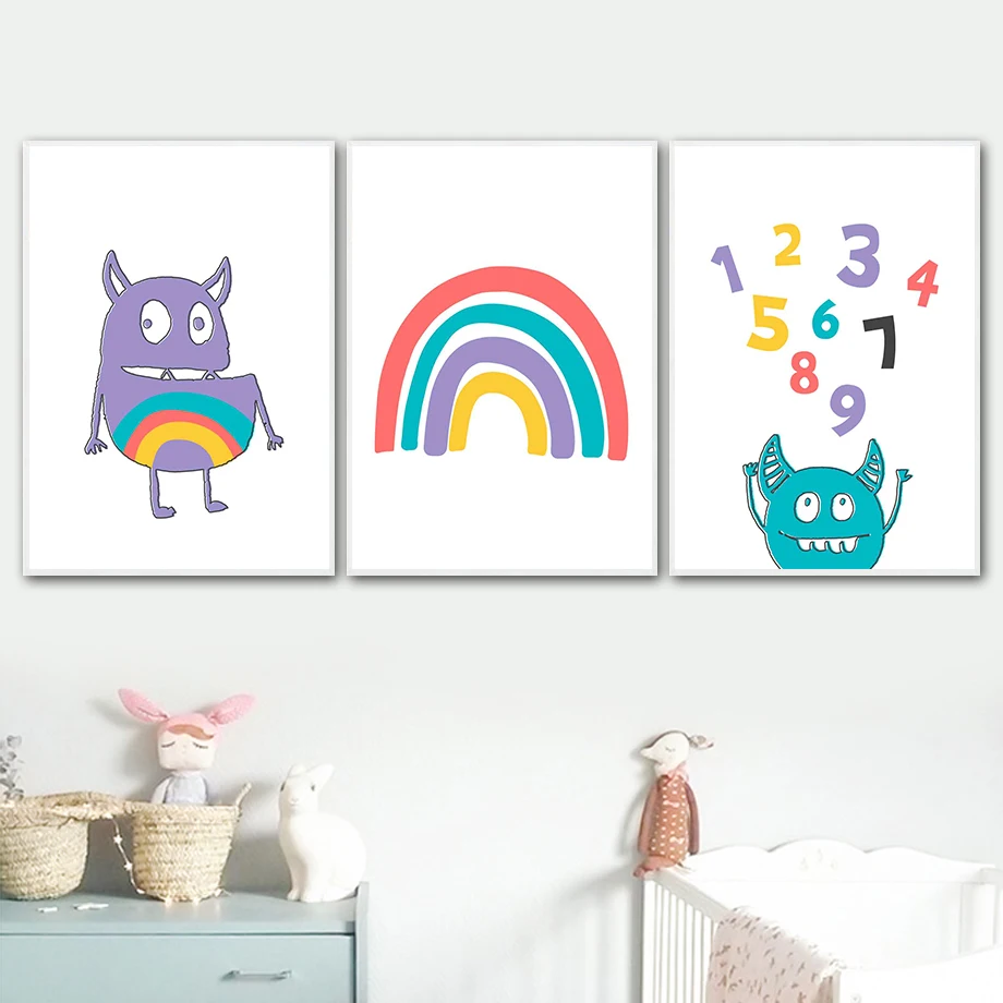 

Numeral Letter Rainbow Monster Quotes Wall Art Canvas Painting Nordic Posters And Prints Wall Pictures Kids Room Nursery Decor