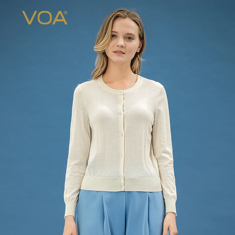 

Женский однобортный Кардиган VOA, тонкий теплый кардиган из камвольной чистой кашемира с длинными рукавами и прямой нитью, 60 шт., R1028