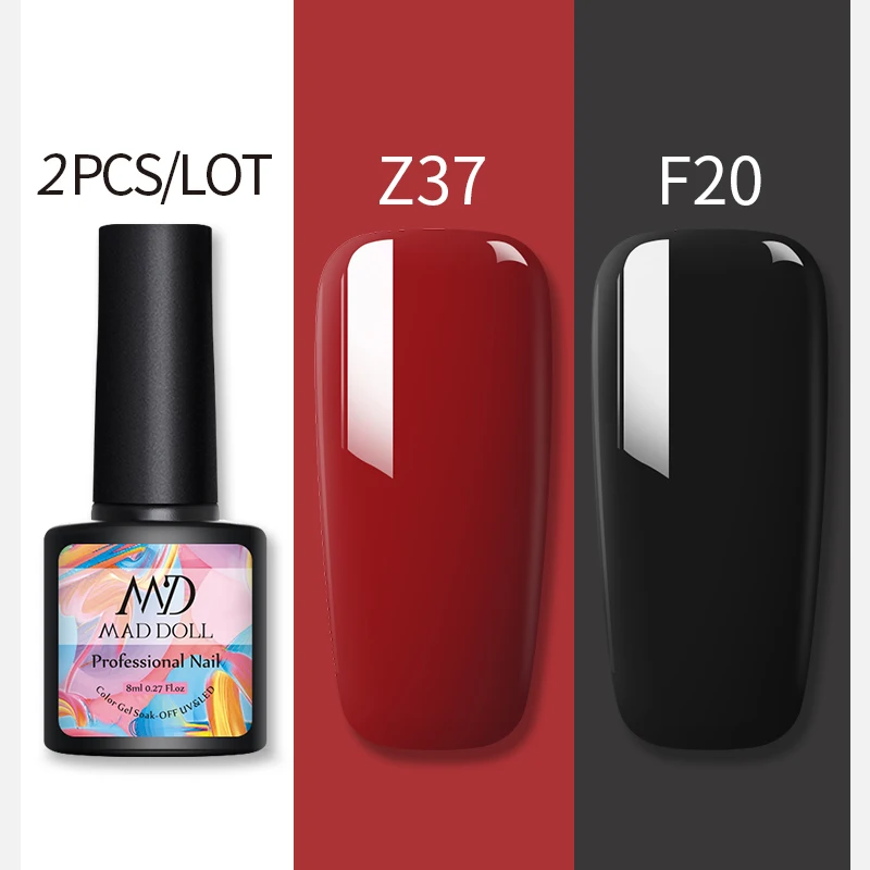 Z37F20 2 бутылки 8 мл MAD DOLL УФ-гель для ногтей чистый цвет и Блестящие Блестки долговечный впитывающий Гель-лак для нейл-арта - Цвет: Z37F20
