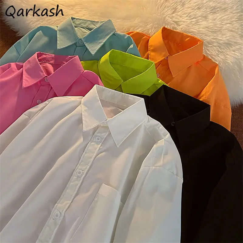 

Spring Shirts Women Minimalist All-match 6 Colors Loose Streetwear Students Ulzzang Fashion Tops Single Breasted Blusas Couple