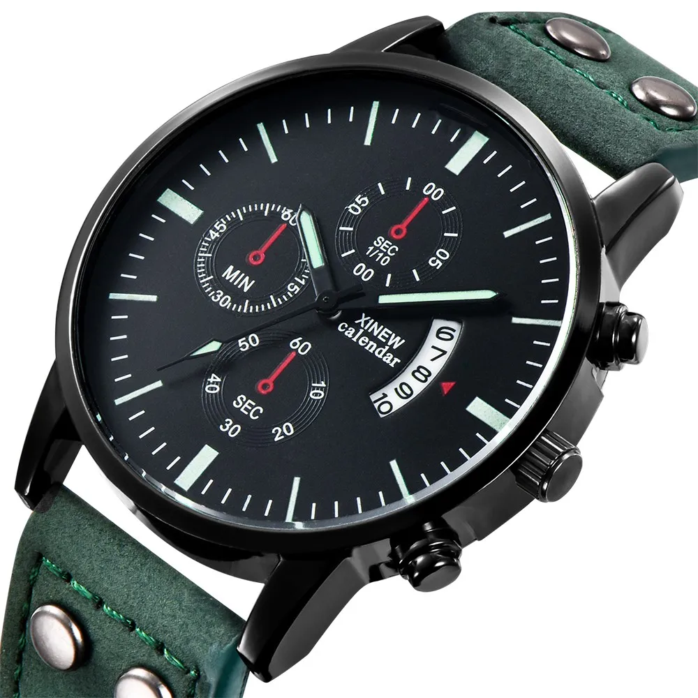 

2020 Watch Men Luxury Fashion Sport Stainless Steel Case Leather Band Quartz Analog Date Wrist Watch Relogio Masculino T