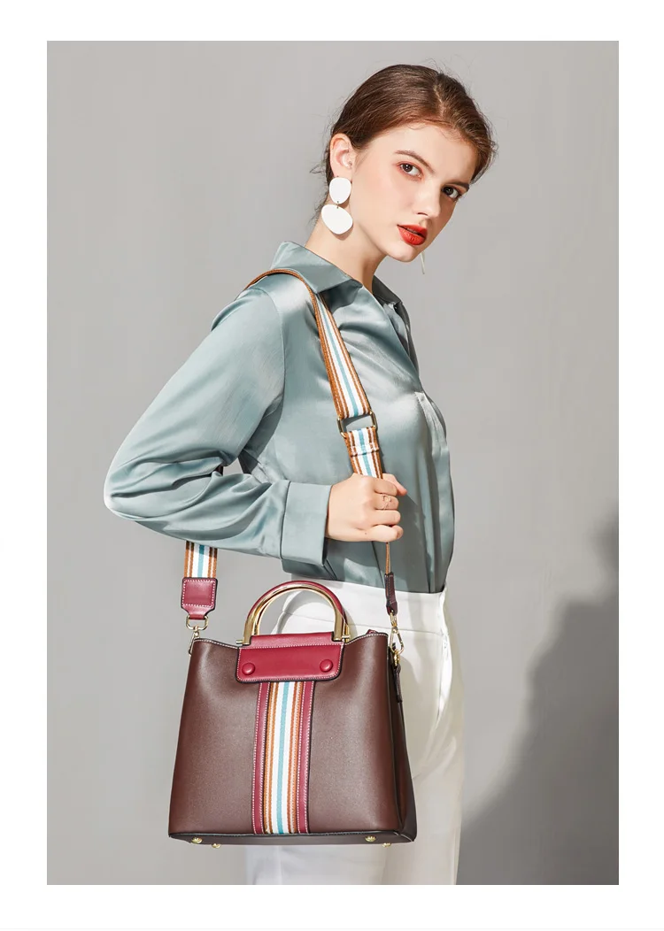 

New Fashion Leisure Cowhide Women Bag European And American Style Contrast Color Hand Bill Of Lading Shoulder Cross-Body Bag