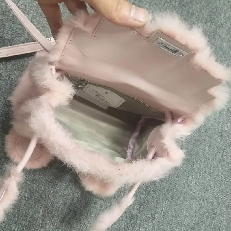 Женская модная повседневная простая винтажная сумка на плечо с кроличьим мехом и