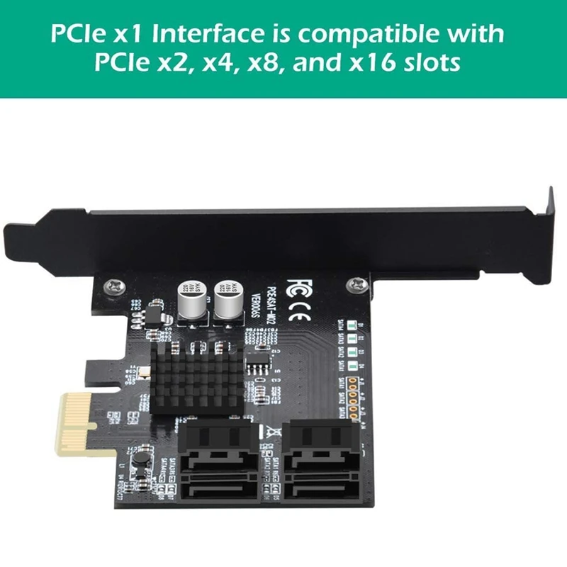 Адаптер PCIE x 1 на 4 порта SATA карточка с чипсетом Marvell без Raid для майнинга Ipfs и