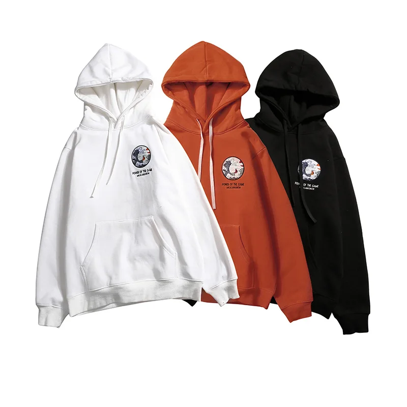 Japanese hoodies men Embroidery Funny Cat Wave harajuku Printed fleece hip hop streetwear winter sport brand sweatshirts | Мужская