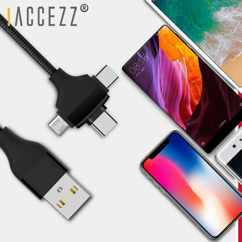 ! ACCEZZ USB зарядный кабель 3 в 1 освещение для iPhone X XS MAX XR 8 Plus Micro Type C Android телефона шнур