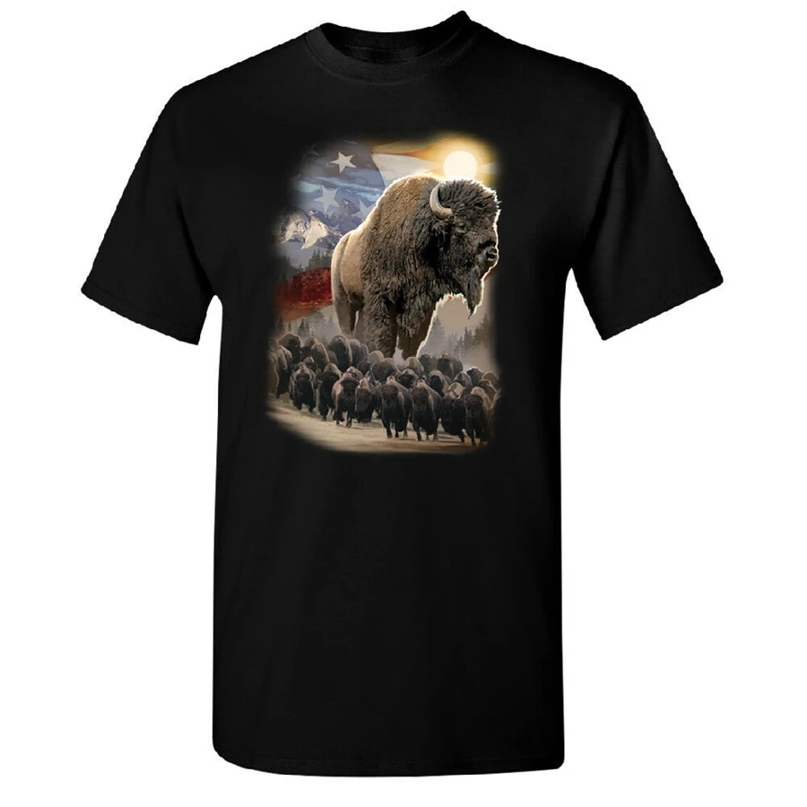 Мужская футболка с американским флагом Buffalo Bison 4 июля в стиле ретро круглым