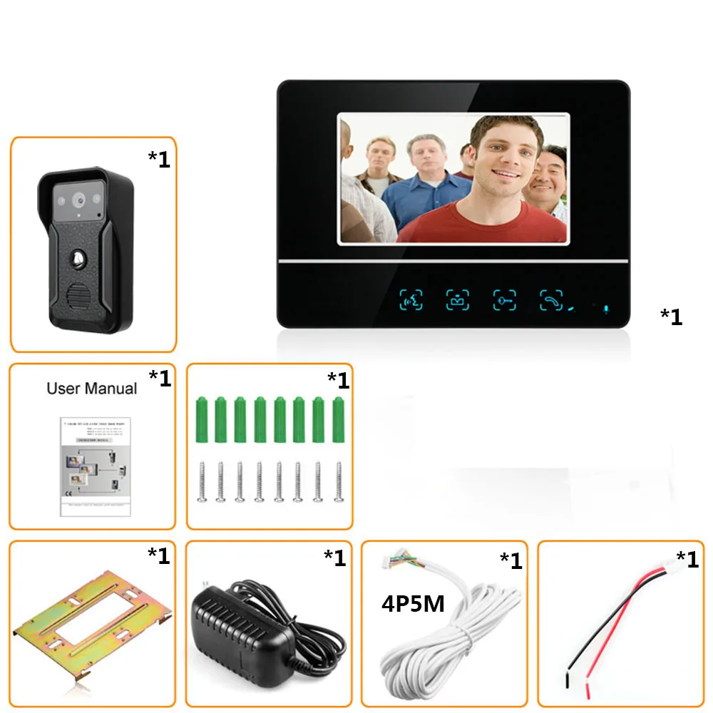 Визуальный домофон 7 ''TFT lcd проводной видео домофон система внутренний монитор 700TVL Открытый ИК камера Поддержка разблокировки