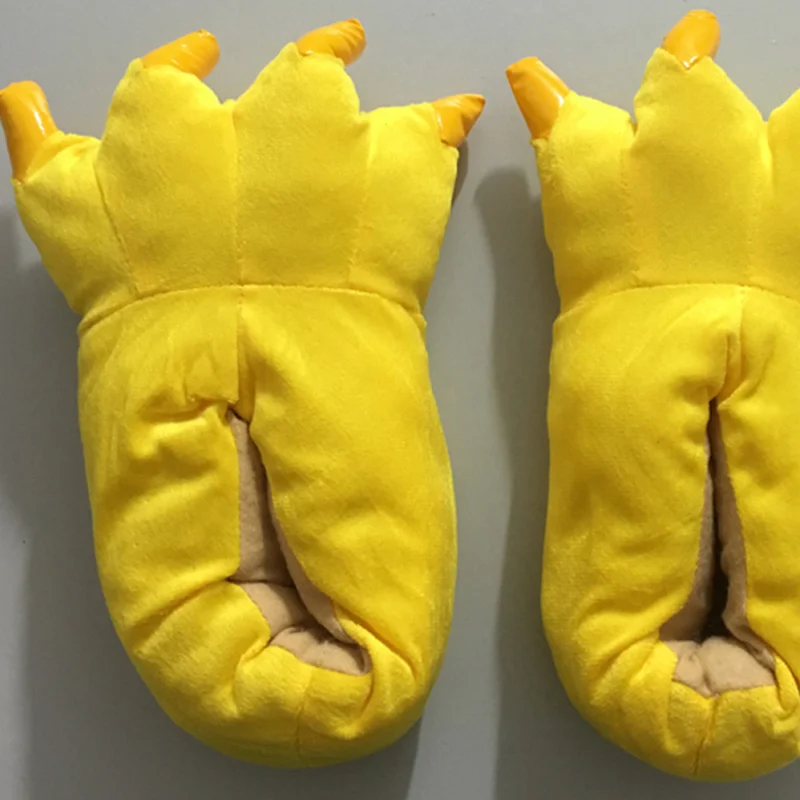 yellow Детская обувь; зимние теплые домашние тапочки для маленьких девочек; забавные тапочки в виде лап монстра; Дизайнерская обувь без застежки - Цвет: yellow