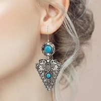 palace carved dangles drop vintage earrings for women boho ethnic style pierce through the heart alloy inlaid gemstone earrings