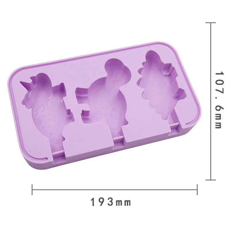 

Dinosaur Shape Silicone Ice Cream Mold with Lid Cartoon Ice Mould Diy Homemade Ice Cream Mold with Plastic Stick Kitchen Tool