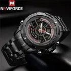 Часы наручные NAVIFORCE Мужские кварцевые цифровые, спортивные брендовые роскошные в стиле милитари, из нержавеющей стали, черные, 9170