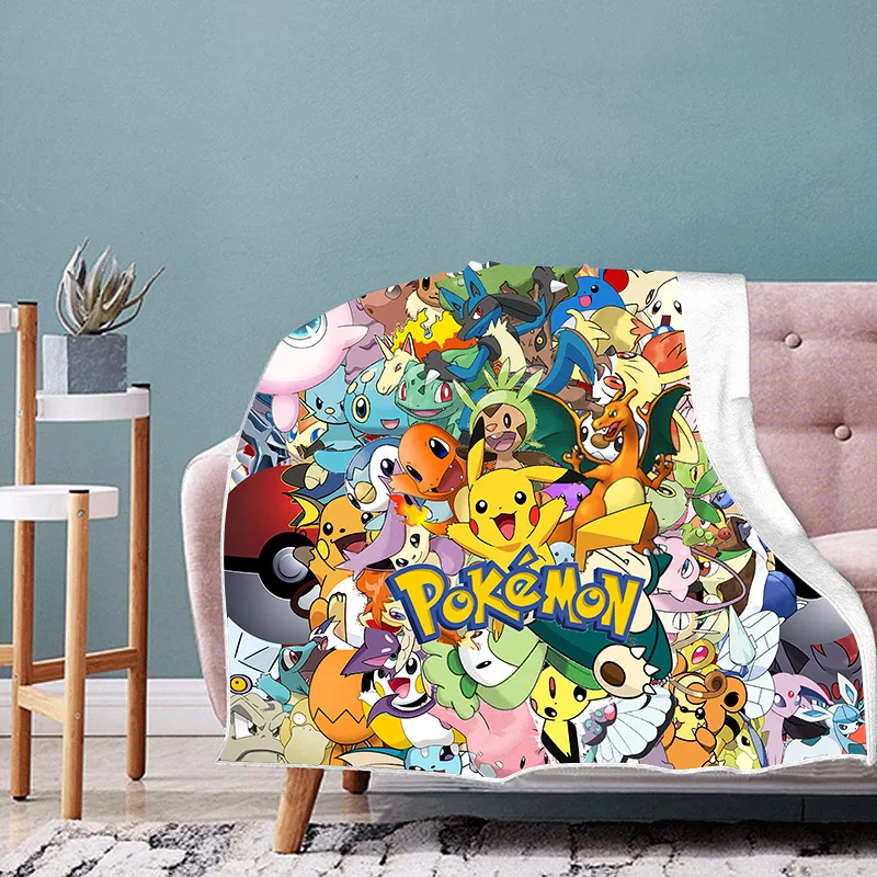 Детское флисовое 3D одеяло с покемоном Пикачу мультяшный принт теплая кровать