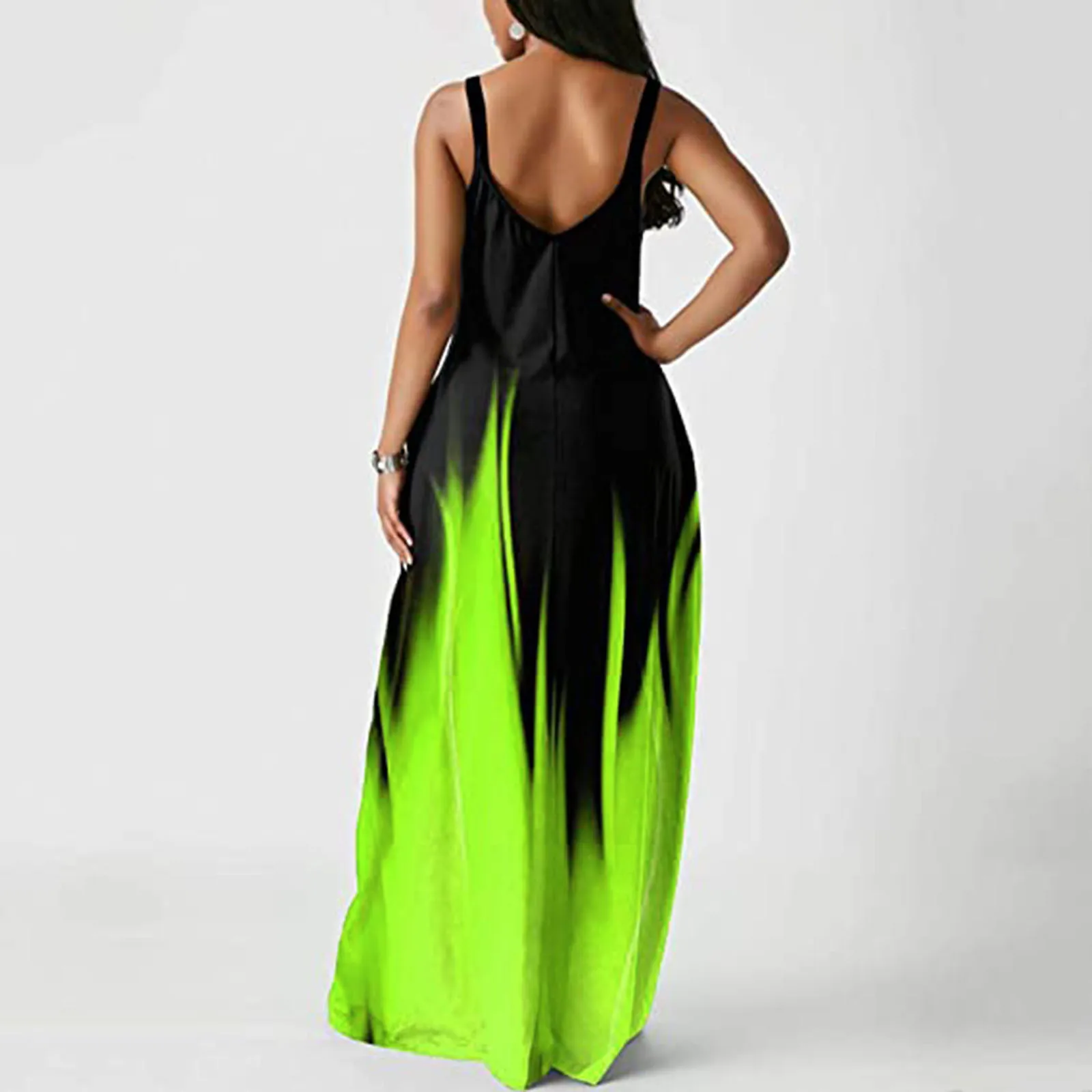 

40# Gradient Color Tank Dress Vintage Bohemian Summer Dress 2021 V-neck Sleeveless Dress Woman Pullover Floor Length Dresses