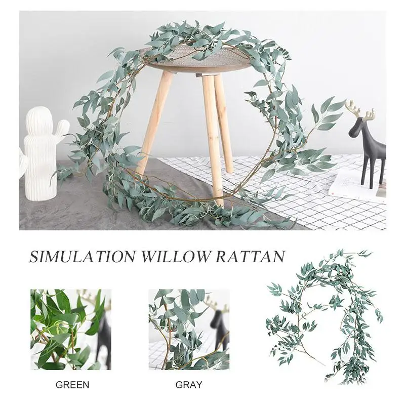 

Artificial Willow Vine Simulation Willow Leaves Artificial Eucalyptus Rattan Fashion Creative 1.7M Gray/Green Restaurant Faux