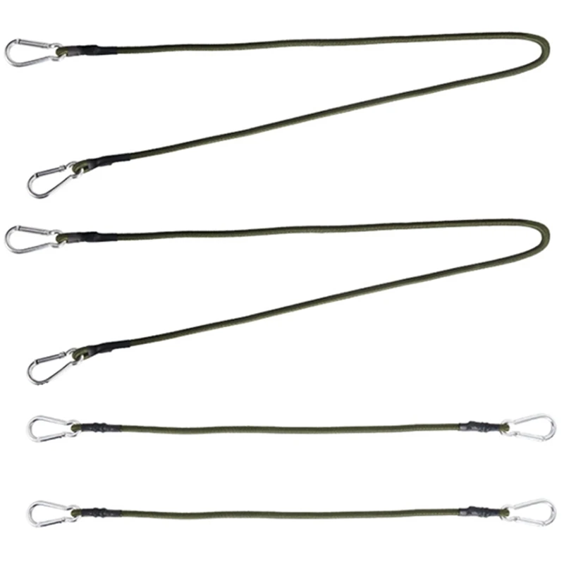 

ELOS-Outdoor Carabiner Elastic Rope Elastic Band Tent Lanyard 8mm Camping Clothesline Baggage Binding Rope Packing Belt, 4PCS