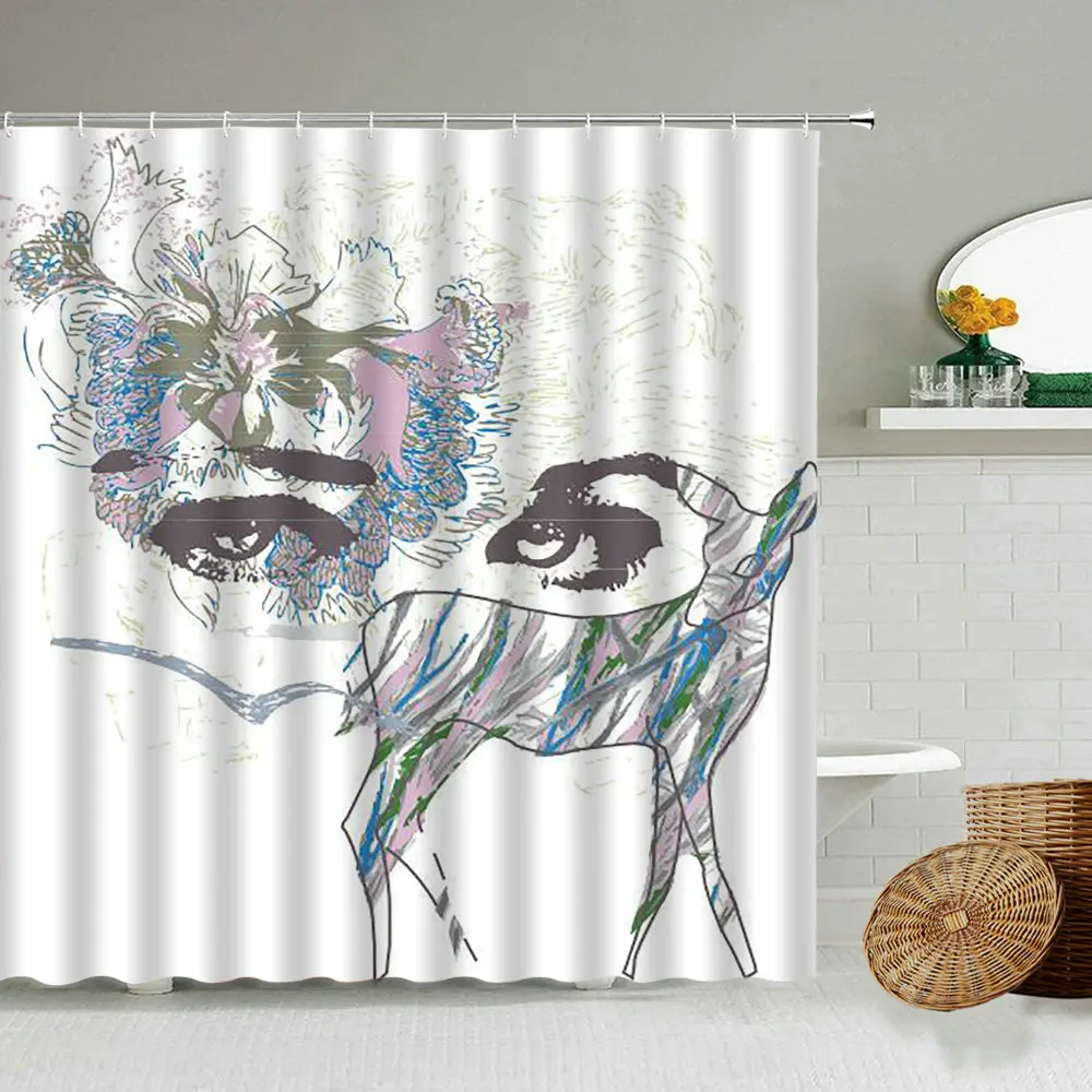 

Colorful Butterfly Flower Woman Girl Abstract Pattern Shower Curtain Creative Poster Bathroom Wall Decoration Waterproof Screen