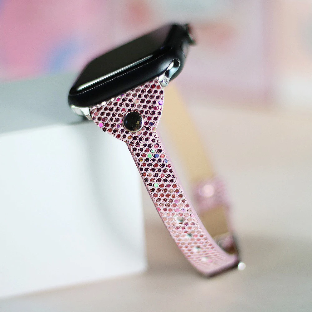 Ремешок кожаный с заклепками для Apple Watch SE Band Series 6 5 4 3 тонкий браслет iWatch 44 мм 40 42 38