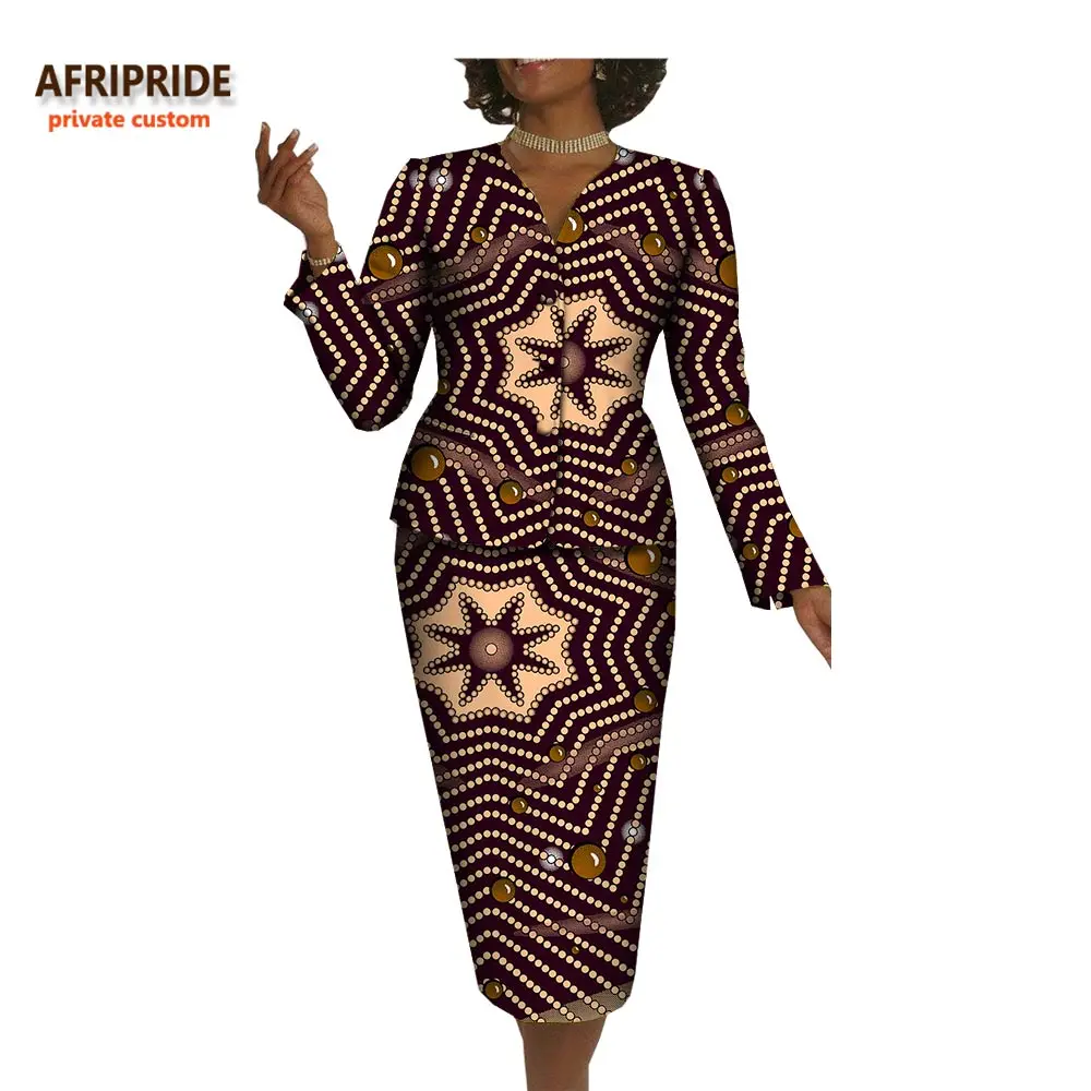 Afripride женский офисный Блейзер костюм Африканский принт AFRIPRIDE полный рукав однобортный Топ+ юбка-карандаш до колен A722657 - Цвет: 343X