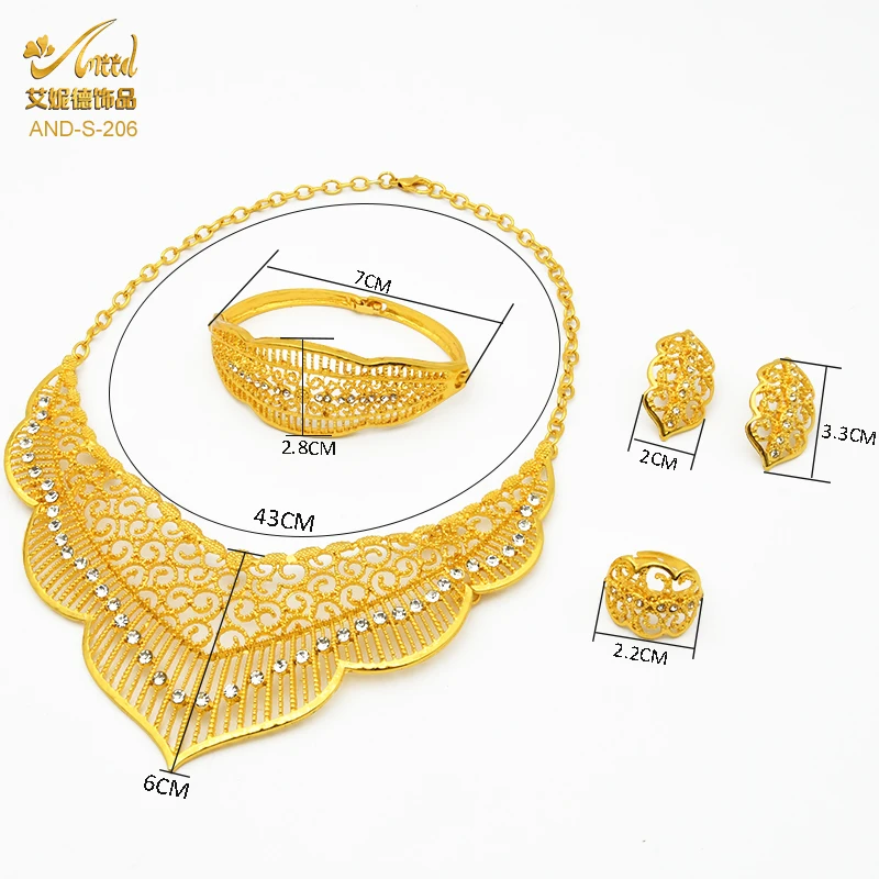 

Dubai Gold Jewelry Sets For Women 24k Gold Color African Necklace Bracelet Earring Ring Set Crystal Ethiopian Wedding Ornament