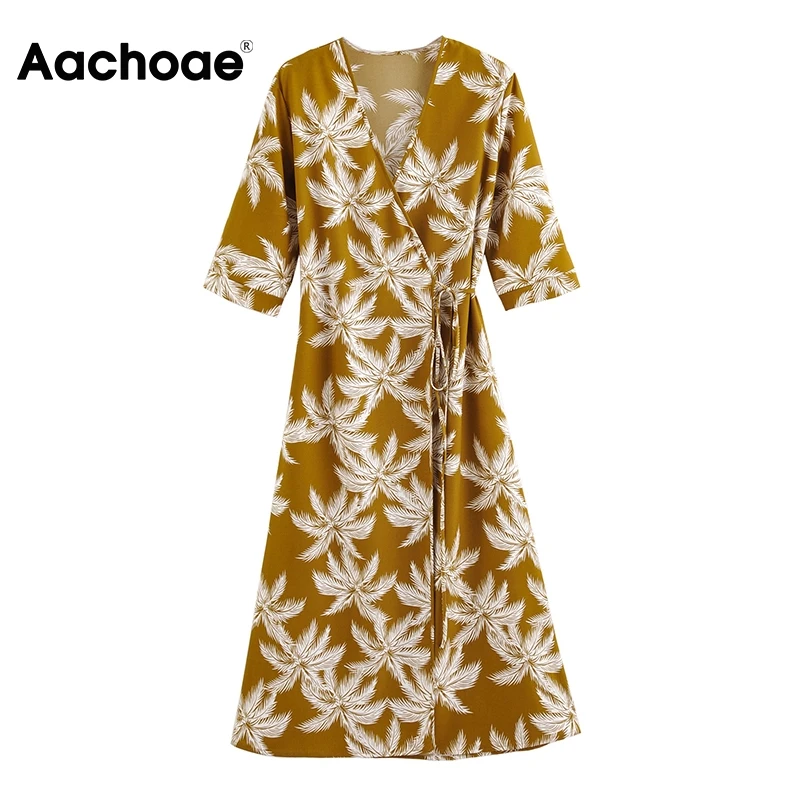 Aachoae платье с цветочным принтом в стиле бохо v образным вырезом летнее пляжное