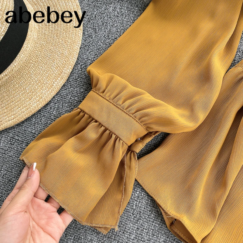 

Women Korean Blouse Design Puff Sleeve O Neck Tops Spring Fashion Casual Streetwear Split Blouses