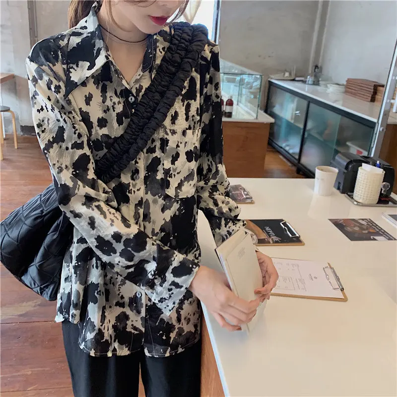 

HziriP Leisure Leopard Sweet Tops Streetwear 2020 Casual Animal Printed Chic New Feminine Shirts Loose Summer Elegance Blouses