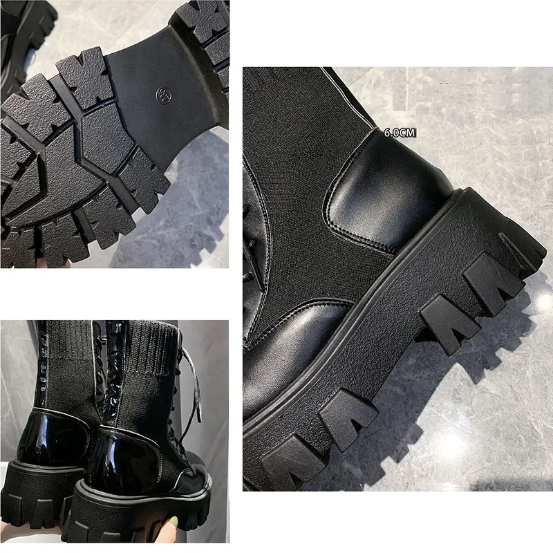 

Women Ankle Martin Boots Woman 2020 Patent Leather Black High Platform Boots Non-slip Wear-resistant Sole Ankle Boots Ladies